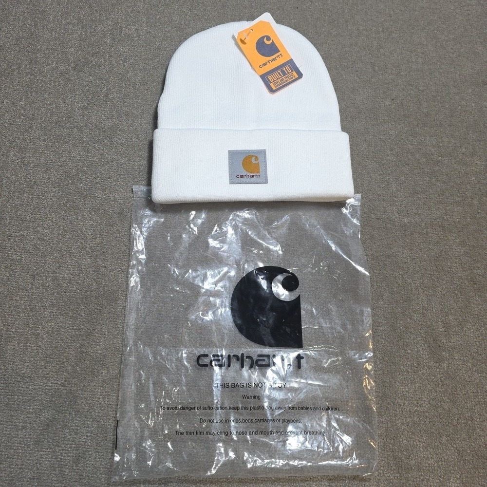 NWT Carhartt Knit Cuffed Beanie Stocking Winter Hat White Warm Unisex One Size